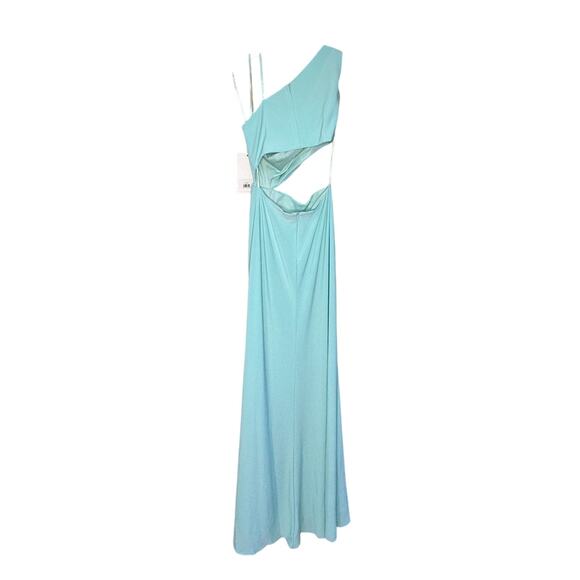 Mac Duggal NWT One Shoulder Ruched Cut Out Jersey Gown in Mint Size 2 - Picture 3 of 7